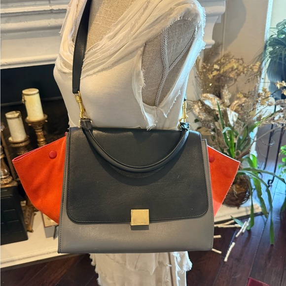 Authentic CELINE tricolor color block swing Trapeze bag purse medium Never Used - Picture 16 of 17